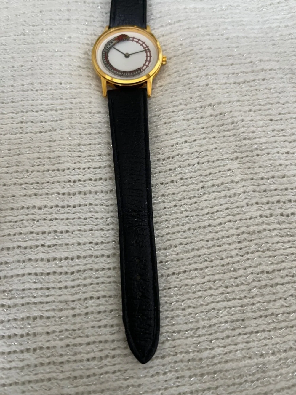 Railroad Train Classic Gold Case Black Leather Watch - Unbranded